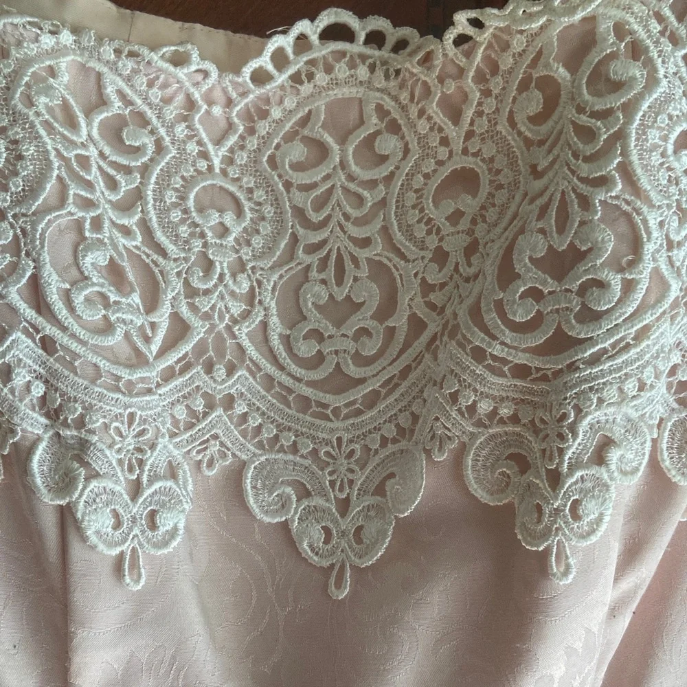 Vintage Scott McClintock Light Pink/Peach Off the Shoulder Jacquard Dress - Picture 3 of 10
